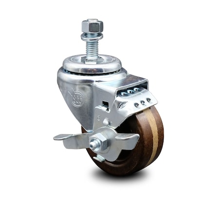 Service Caster 3 Inch High Temp Phenolic Wheel Swivel 1/2 Inch Threaded Stem Caster with Brake SCC-TS20S314-PHRHT-TLB-121315
